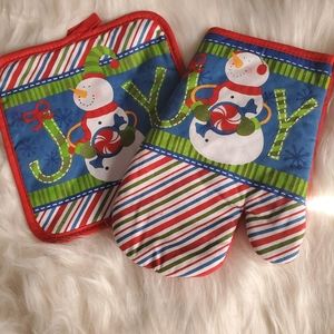 Snowman Christmas Oven Mitt Pot Holder Set